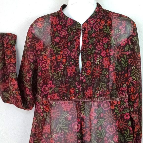 Apt 9 sheer floral long-sleeve velvet trim boho top sz L - Picture 2 of 13